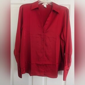 H&M Satin Red Women's VNeck Blouse